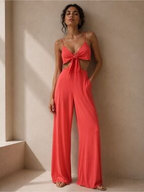 Relish Tuta Hiroe Coral Cutout Wide Leg Jumpsuit NWT Made In Italy